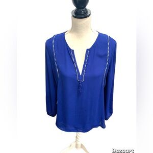 J. Crew Royal Blue Tassel V-Neck Blouse